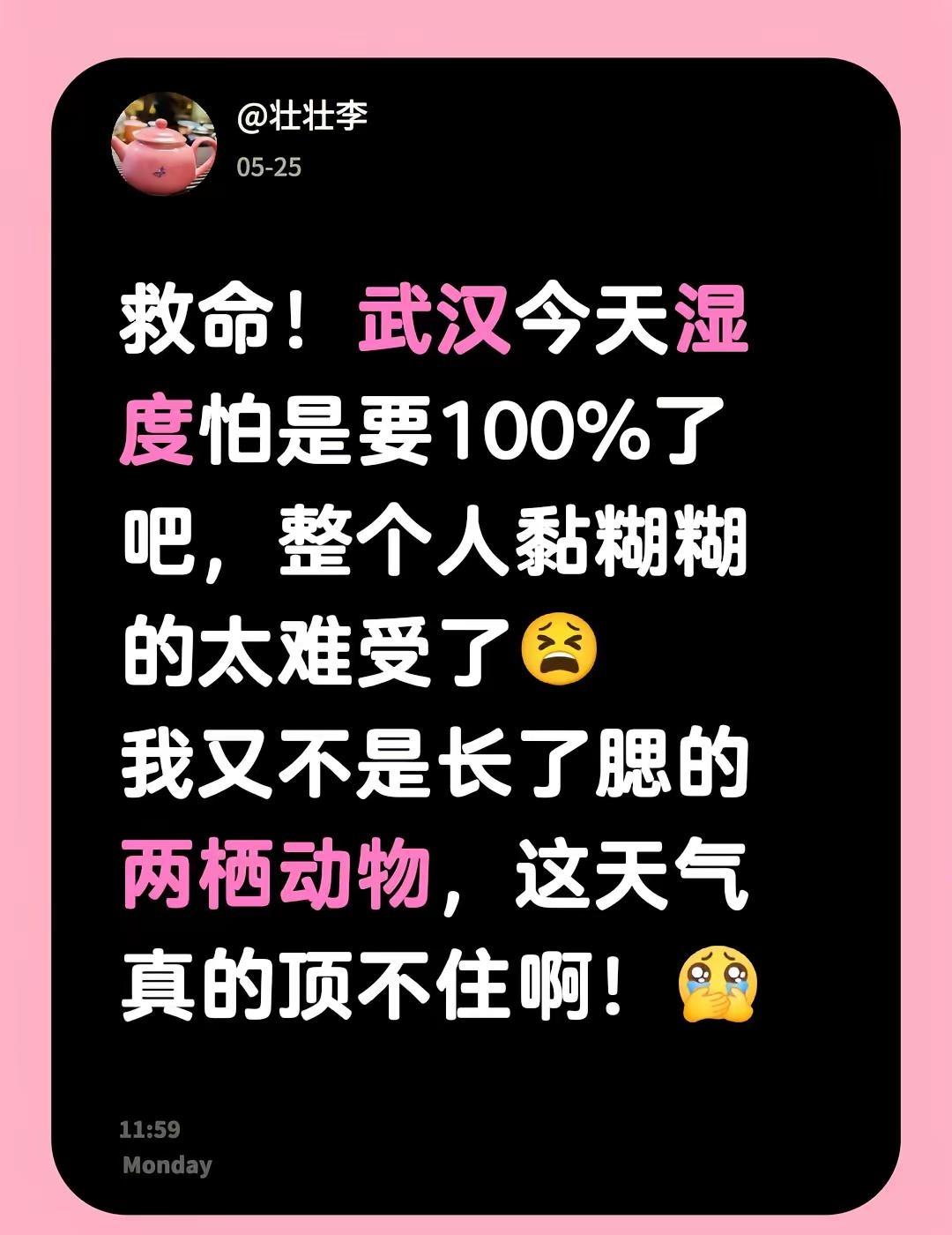 救命！武汉今天湿度怕是要100%了吧，整个人黏糊糊的太难受了😫我又不是长了腮的