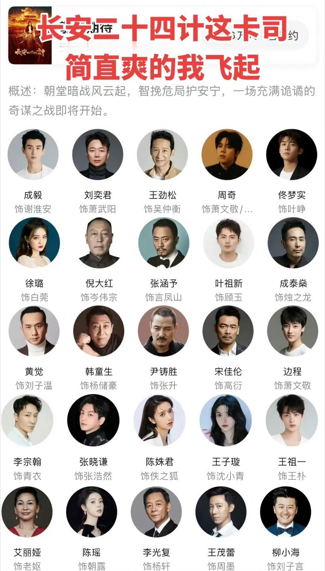 长安二十四计人物介绍这个阵容确实很给力。刘奕君、王劲松、倪大红，甚至还有张涵予。