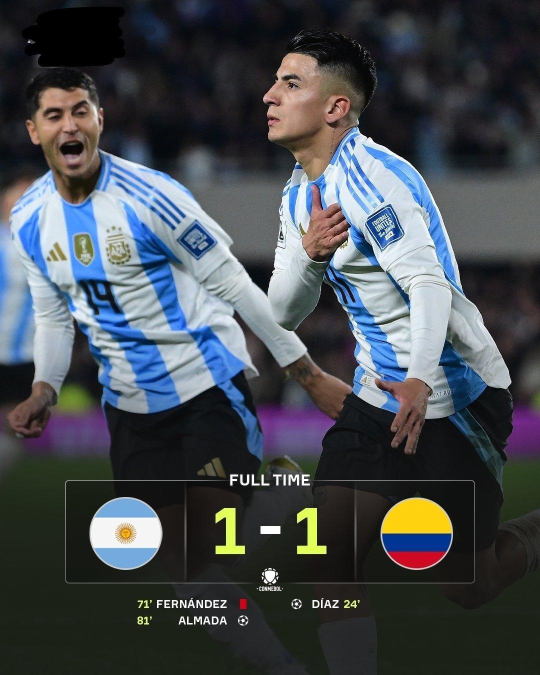 在恩佐染红阿根廷少一人作战的艰难时刻🇦🇷阿尔马达挺身而出帮助球队1-1战平哥