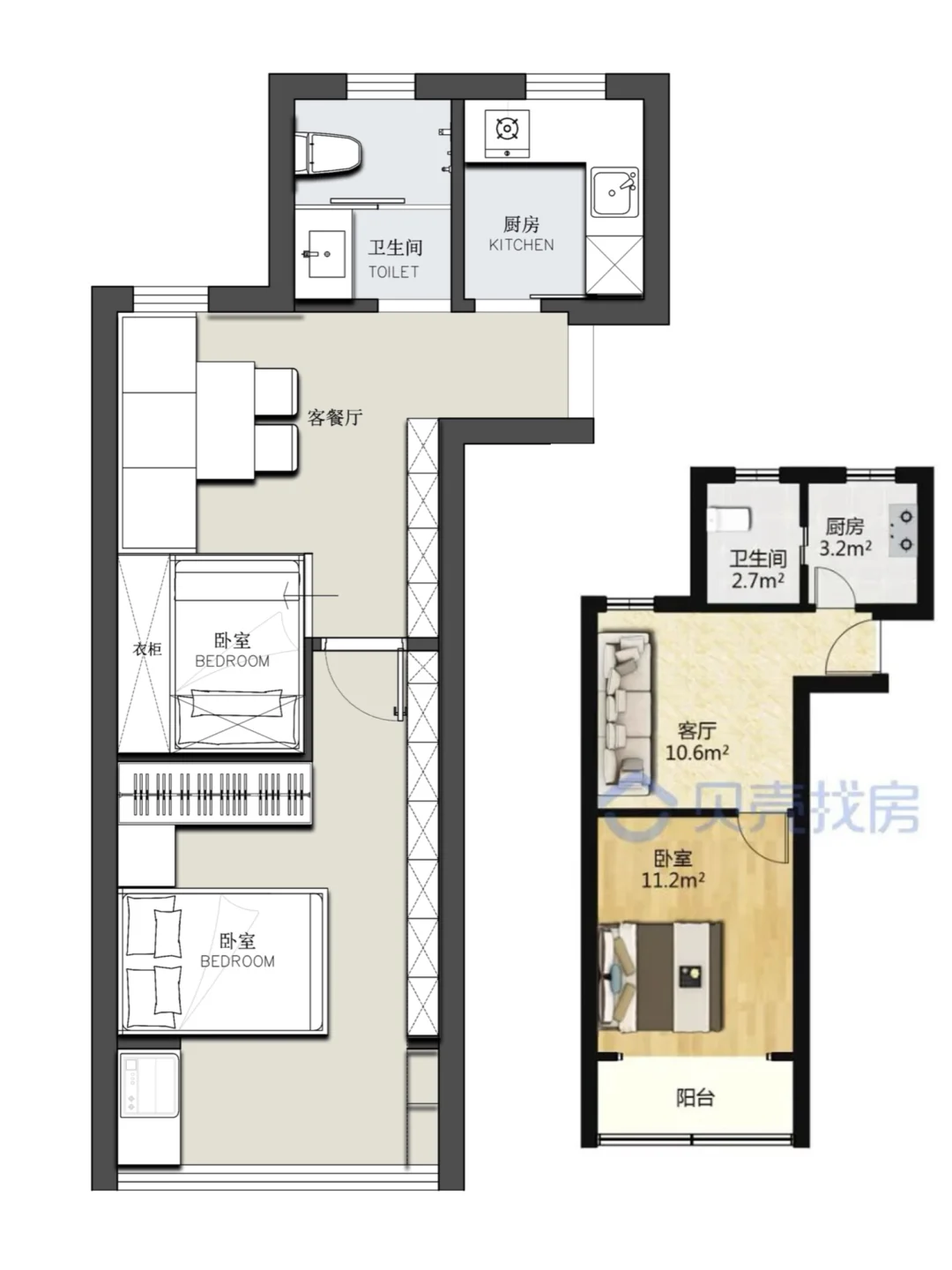 户型优化/两居室平面方案设计