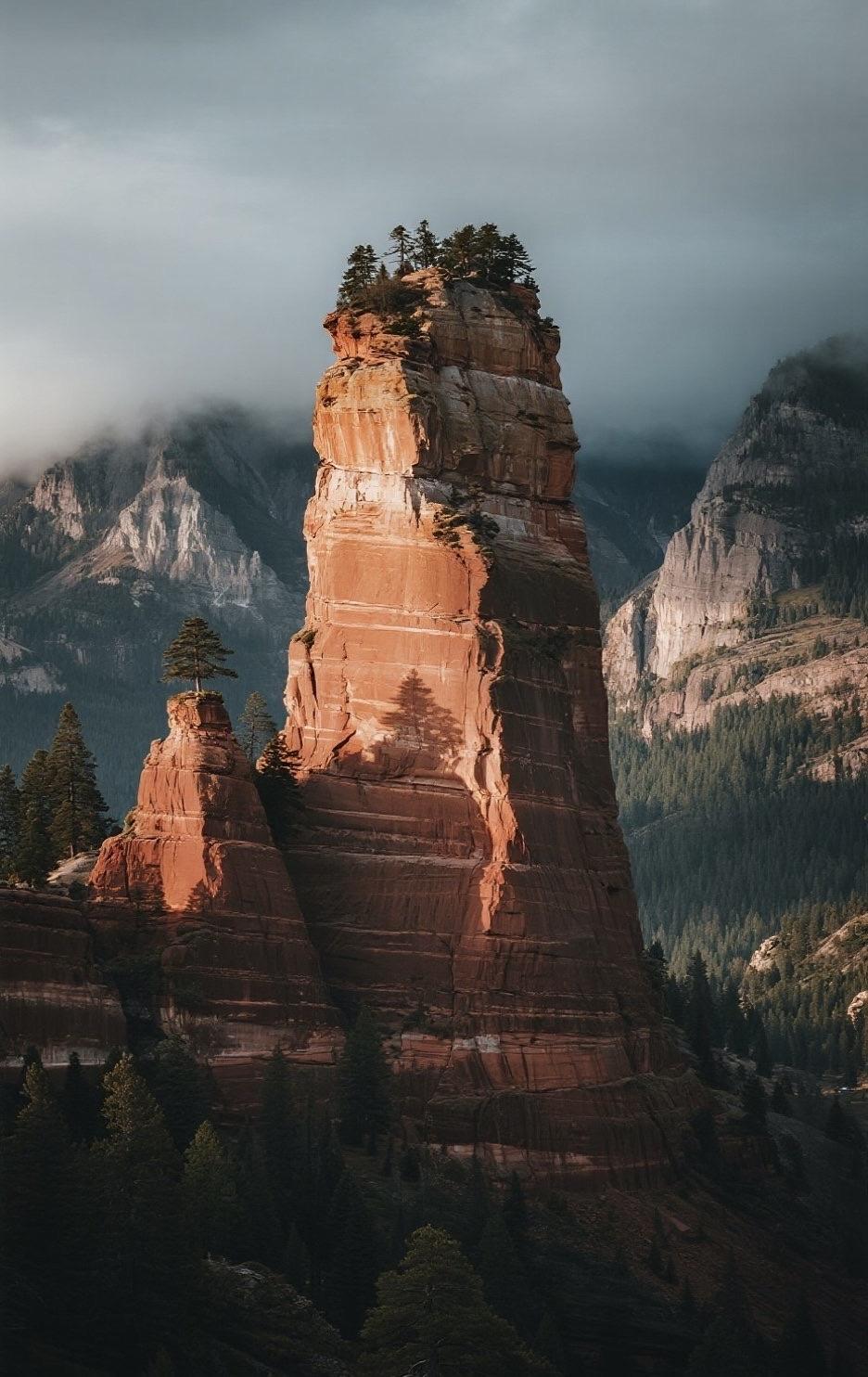 精美壁纸（694）🌈
📝眼前是一片壮丽又神秘的自然奇观。陡峭的红色岩层山峰拔