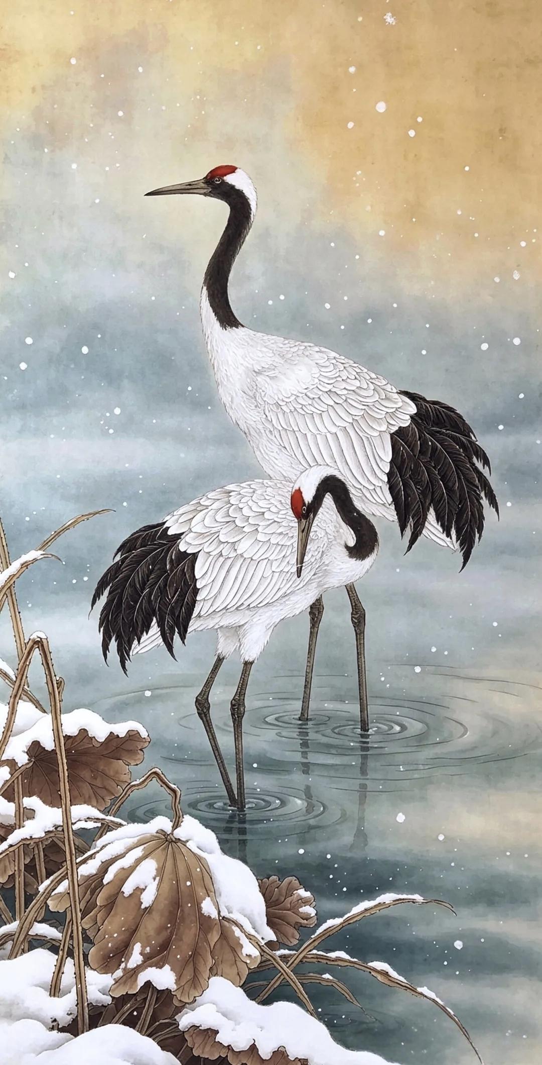 鹤鸣九霄。真正的工笔画才能把仙鹤的不染尘埃画出精髓。
静怡加不染尘埃这才是真正的