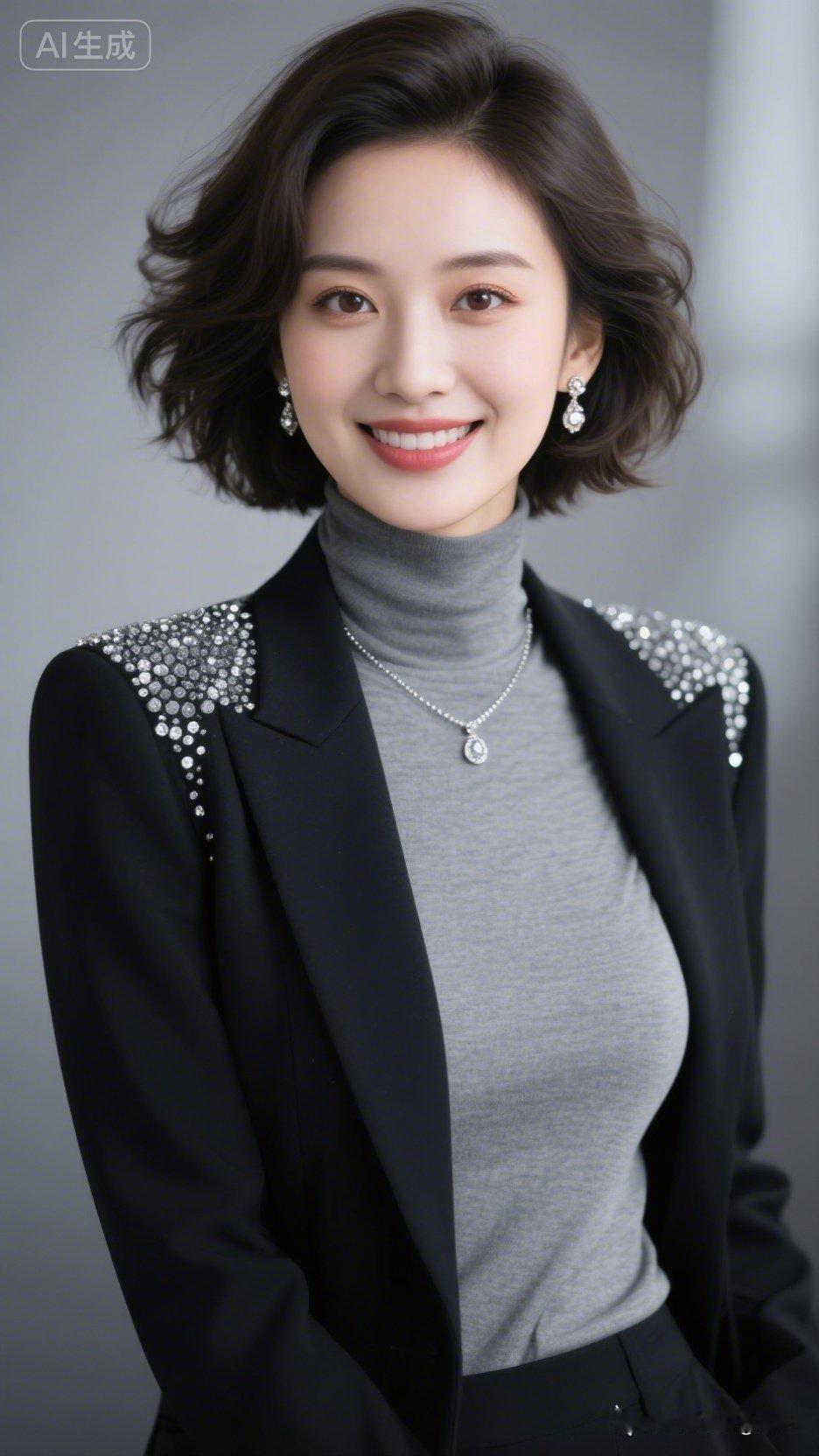 优雅职场风，闪耀的耳环和精致的妆容，尽显女性魅力！