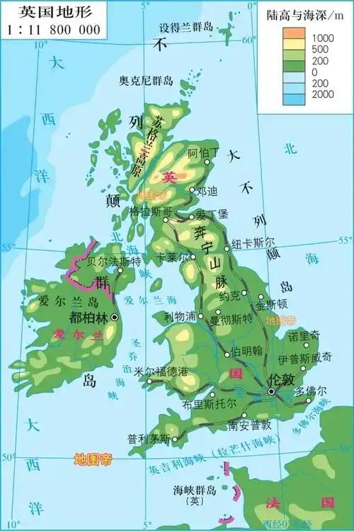 英国地理的一些数据

1:英国是一个海岛国家，位于欧洲大陆的西侧，隔着英吉利海峡
