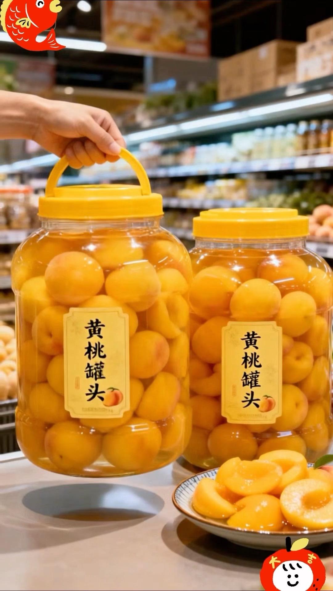 厚切黄桃罐头，整瓣果肉超扎实，清甜汁水充盈，锁鲜保留原果香，开罐即食...