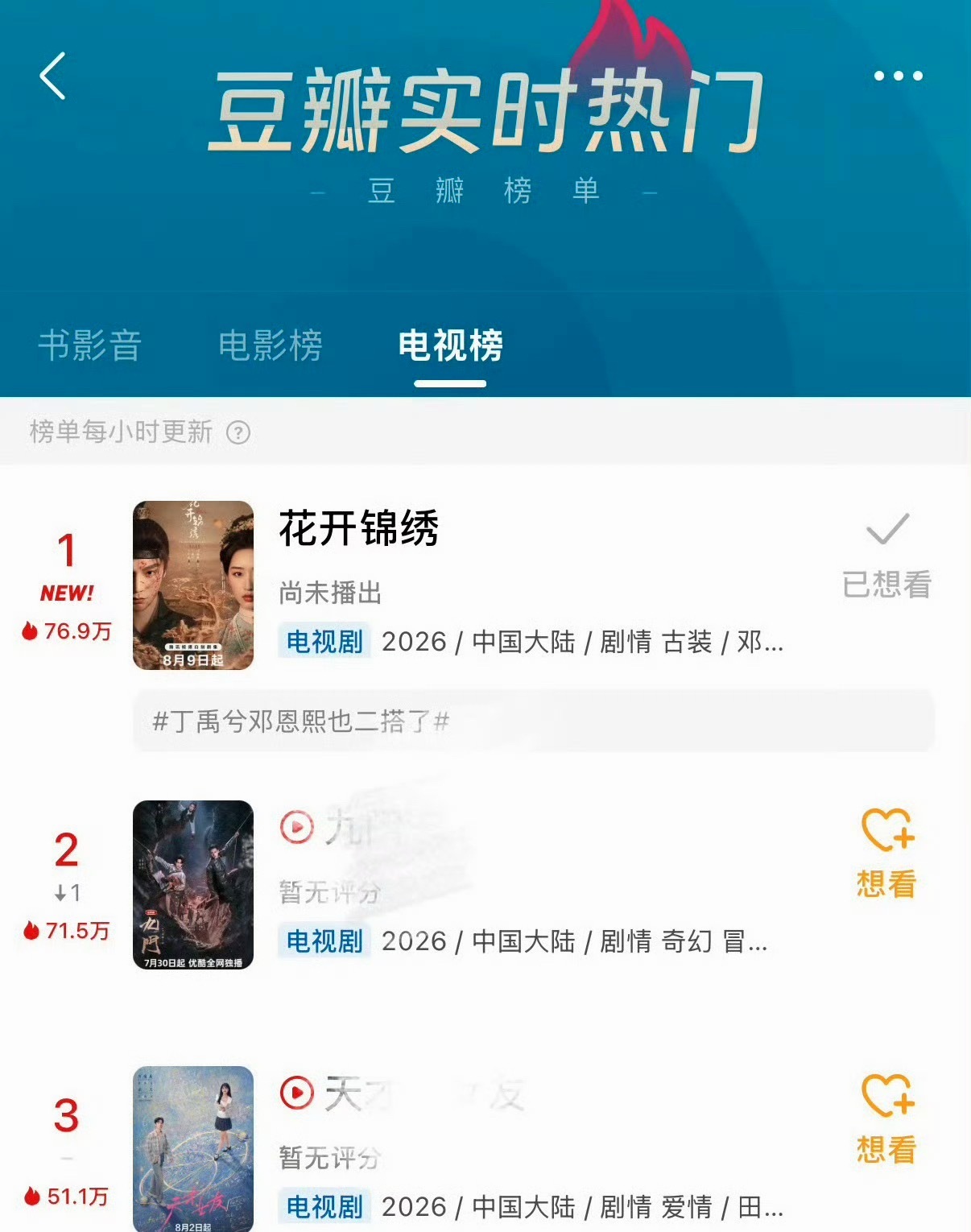 花开锦绣未播先火花开锦绣豆瓣热度第一 花开锦绣登豆瓣实时热度第一