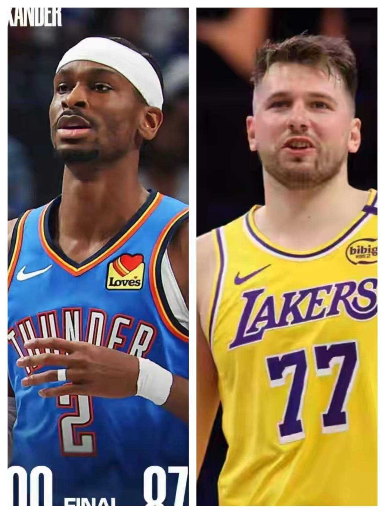 湖人客场96-139惨败雷霆，东契奇和亚历山大在本场比赛的数据对比：

1、亚历