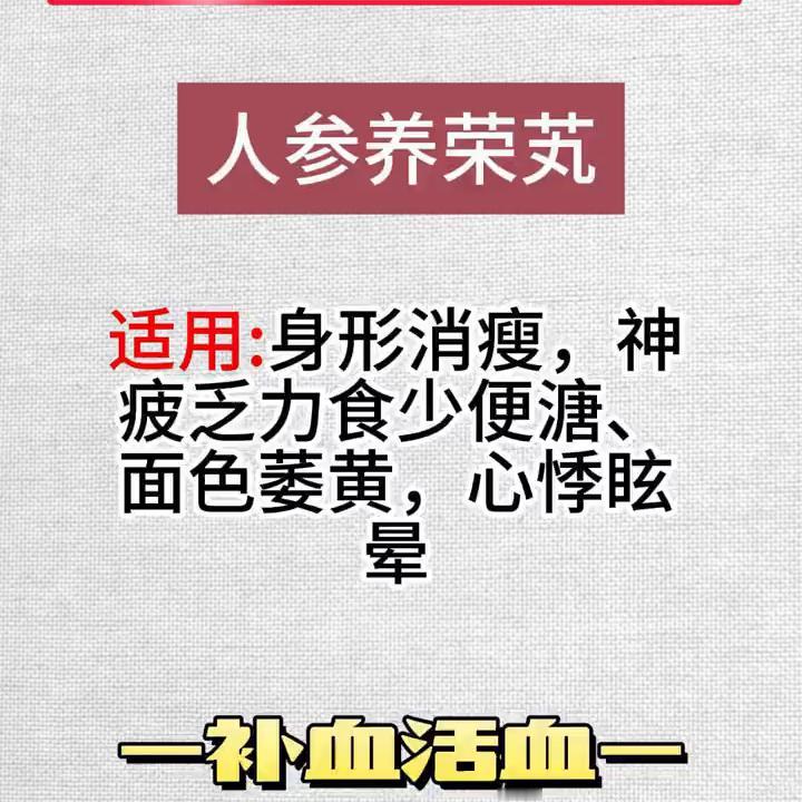 日常小毛病记住这六个中成药就够了。
·人参养荣：适用：身形消瘦、神疲乏力、食少便