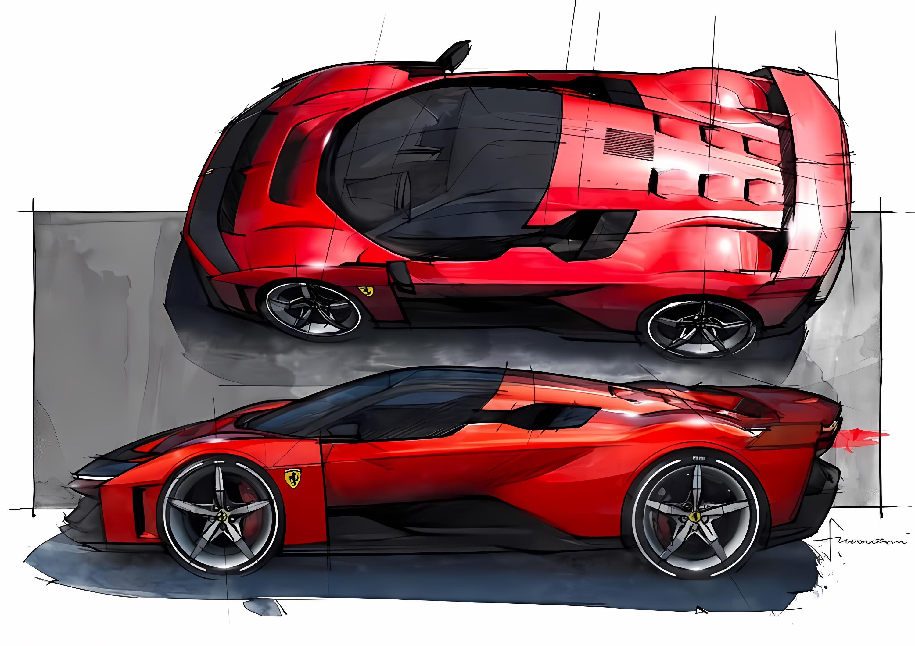 来一组漂亮的手稿法拉利 Ferrari F80[心]法拉利豪车超跑[超话] ​​