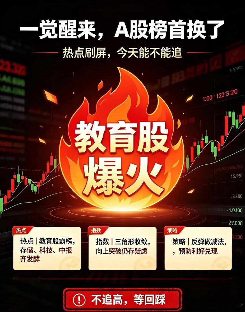 一觉醒来，教育股人气榜首，今天A股即将发生的一幕！一、热点消息①韩媒：长鑫存储加