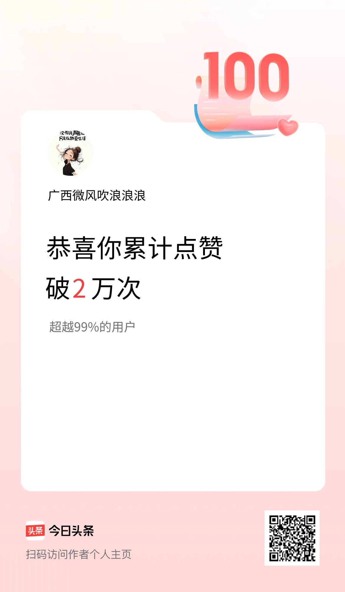 我在头条累计点赞破2万啦！