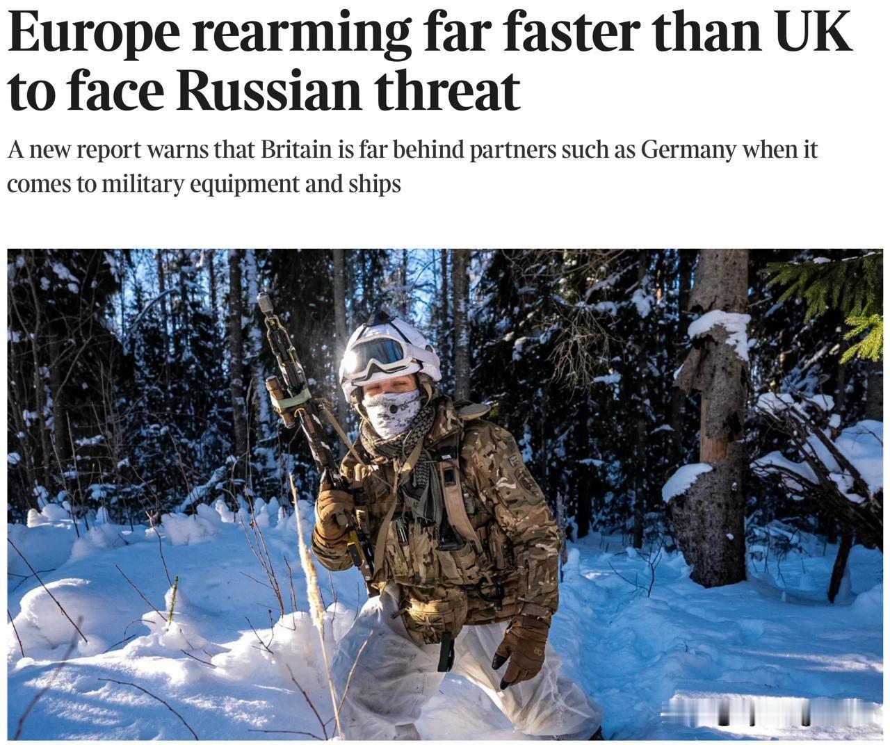 《泰晤士报》昨日发出警告，指出英国在军备竞赛中正输给欧洲其他国家。该报援引了国际