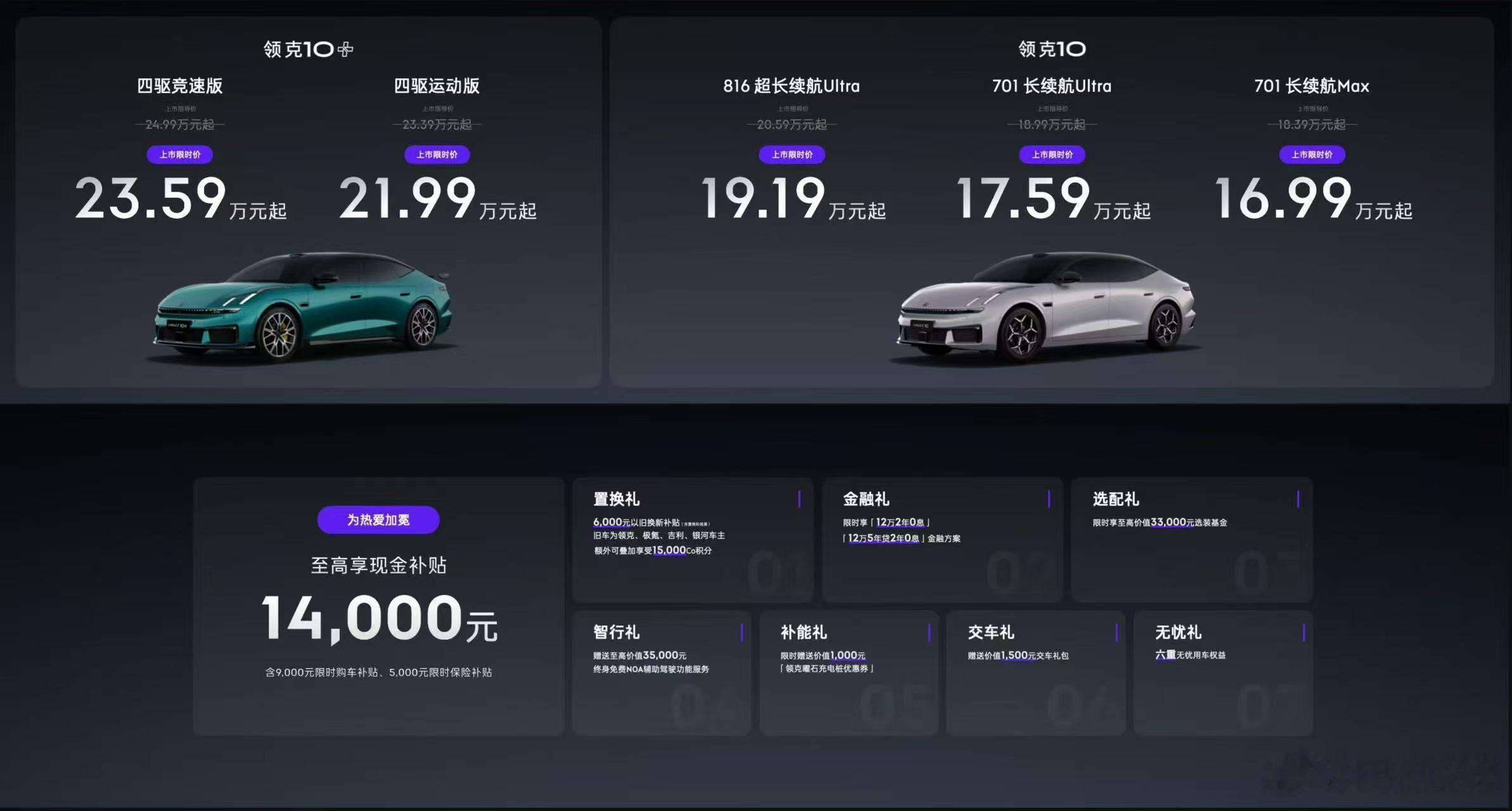 领克10 上市限时价16.99万-19.19万元起领克10+ 上市限时价21.9