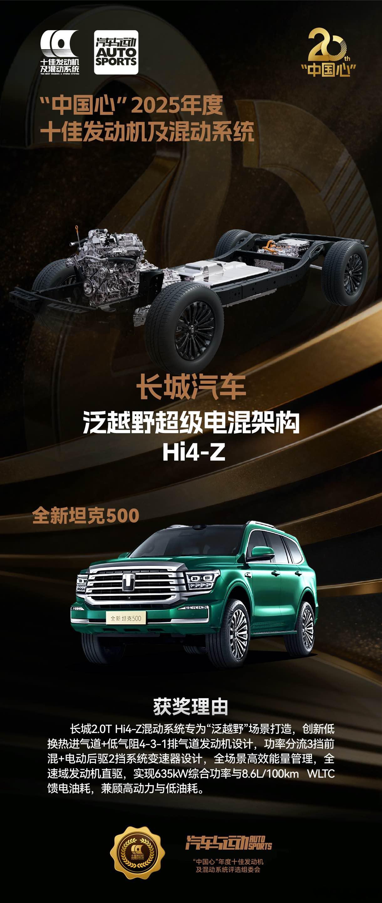 长城汽车Hi4-Z获评“中国心”2025年度十佳发动机及混动系统，全新坦克500
