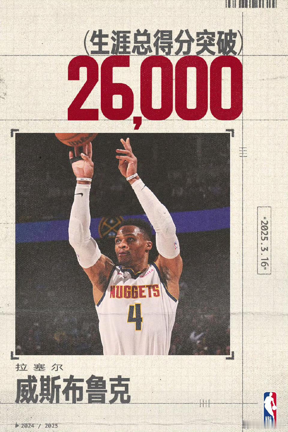 威斯布鲁克职业生涯总分突破26000！威斯布鲁克 ​​​