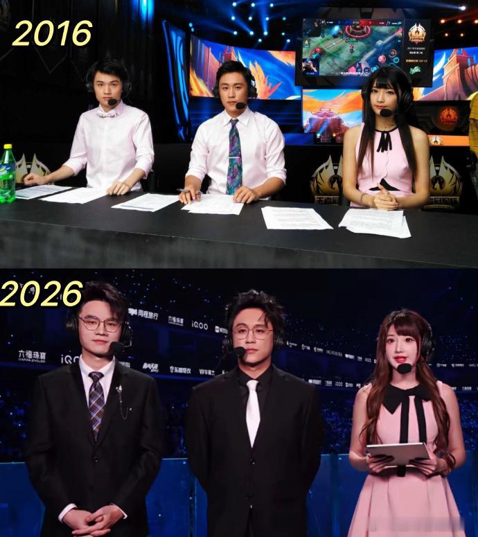 KPL解说席梦回十年前KPL十年回忆杀太顶了，今天评论席的画面，谁的青春DNA又