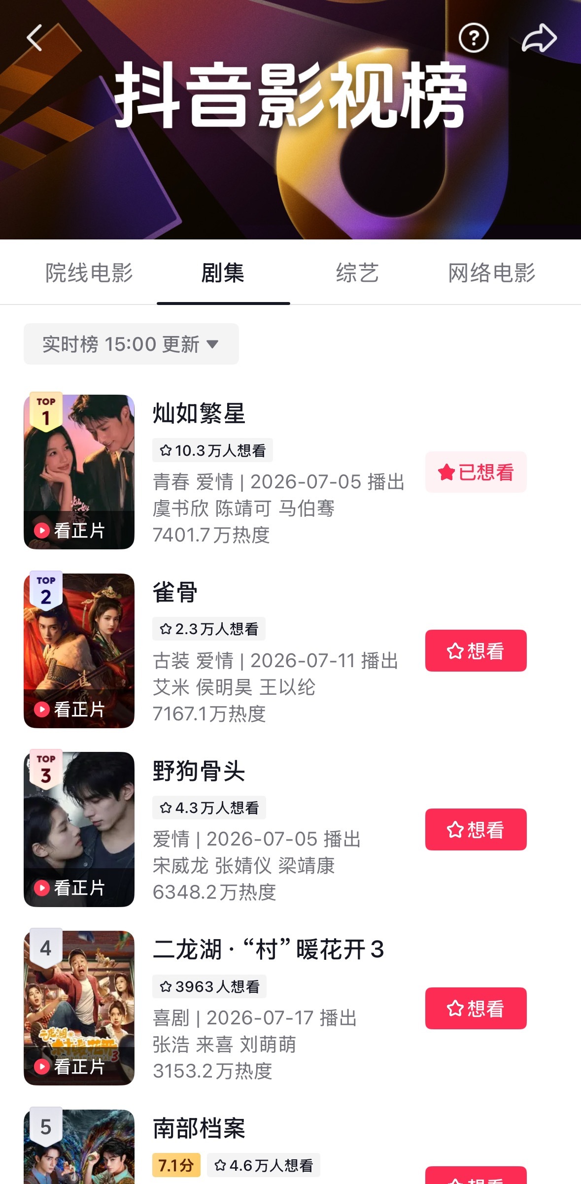 灿如繁星 抖音影视榜登顶 剧情名场面发酵中 