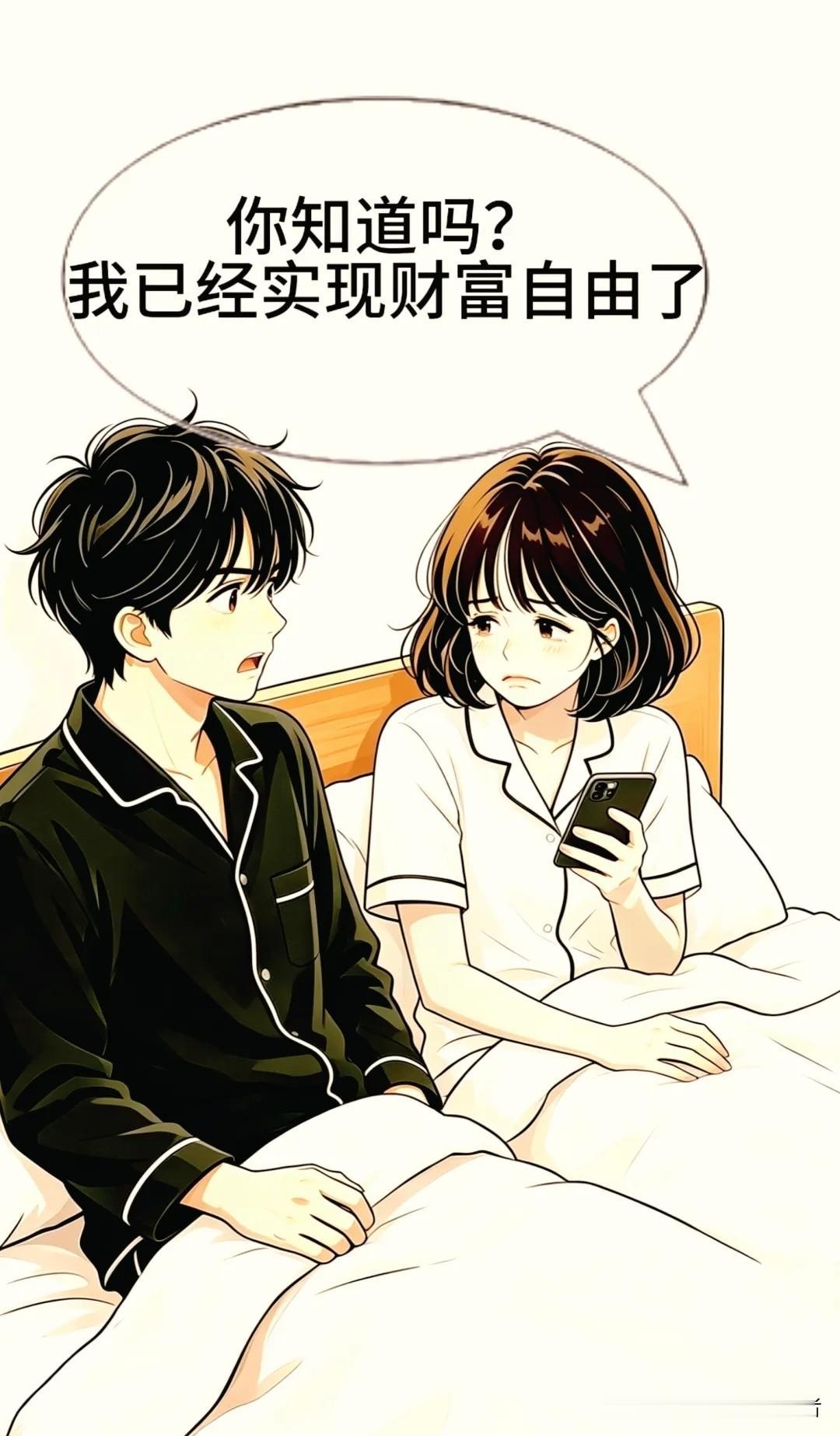 趣味漫画：老婆说她财富自由了，我惊喜地问：彩票中了？老婆一句话让我哭笑不得夫妻漫