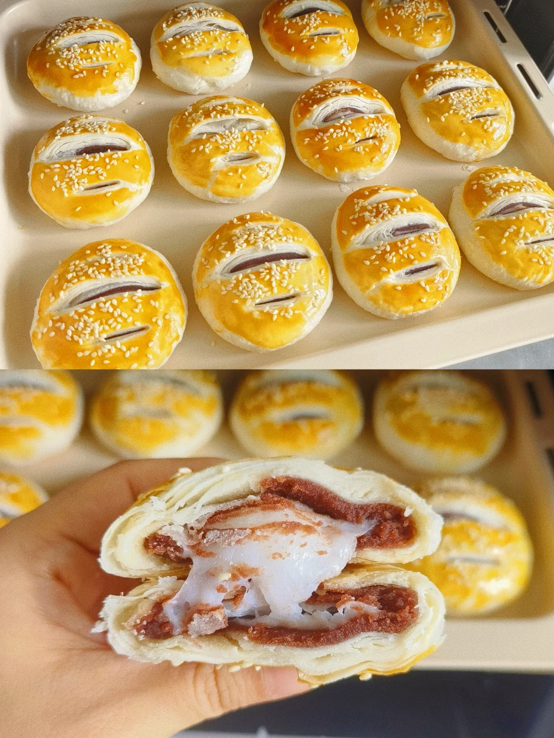 酥到掉渣🔥经典中式糕点红豆沙麻薯老婆饼