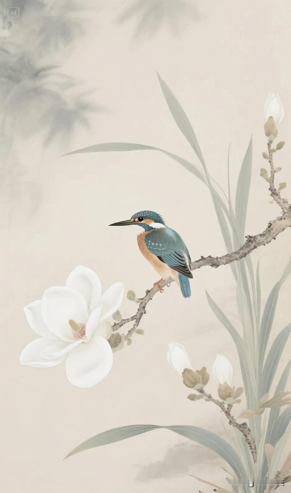 【工笔画】翠鸟栖花枝，春意满画屏。春日生活打卡季 工笔画 翠鸟 古典工笔画 翠鸟