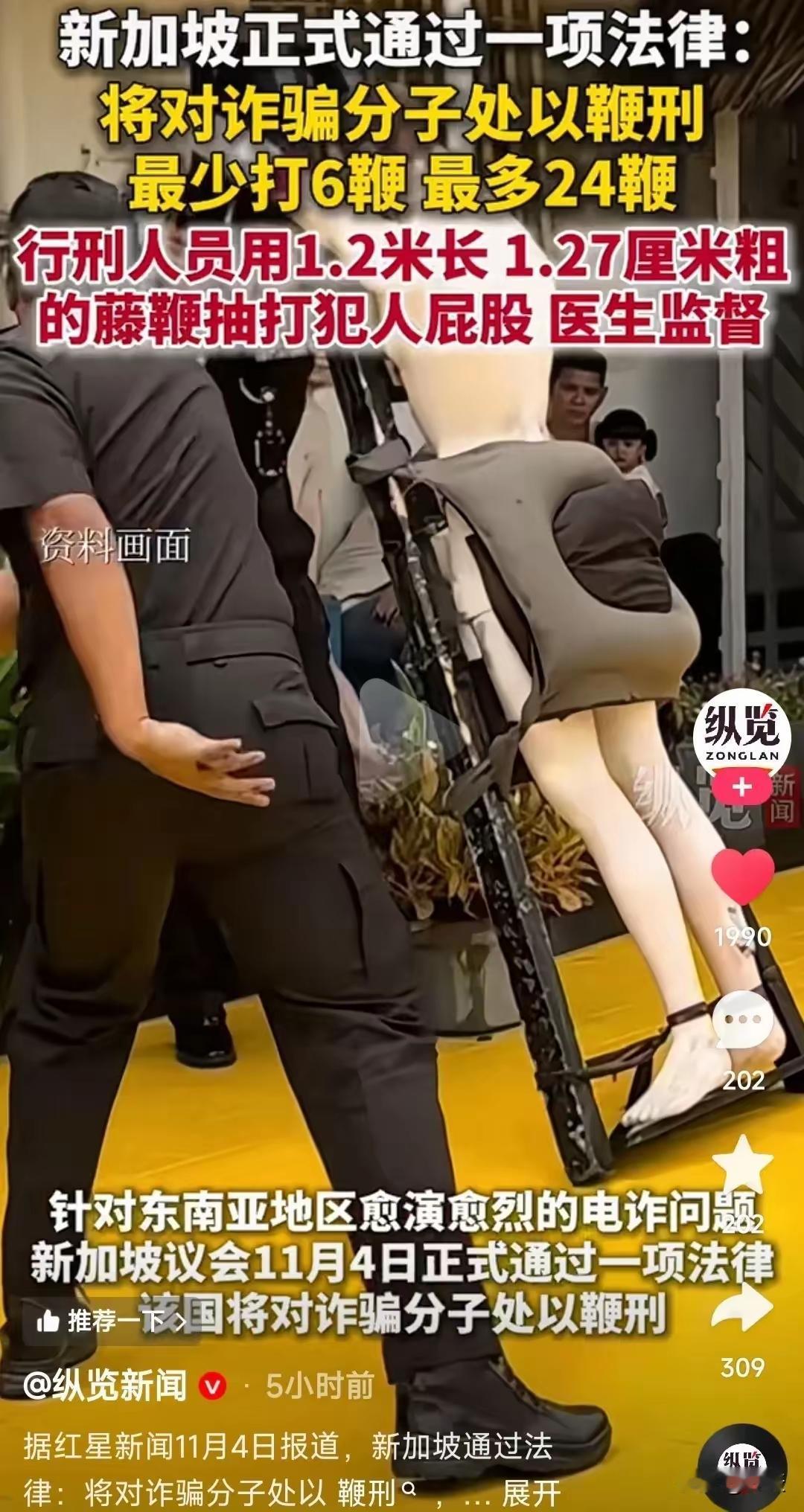 惩治诈骗犯还得是新加坡，这真是往死的打啊。近日，新加坡正式通过一项法律，凡是参与