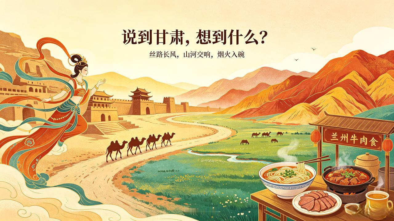 提起甘肃，最先入眼的是千年丝路风骨。这里是丝绸之路的核心腹地，敦煌莫高窟的壁画流