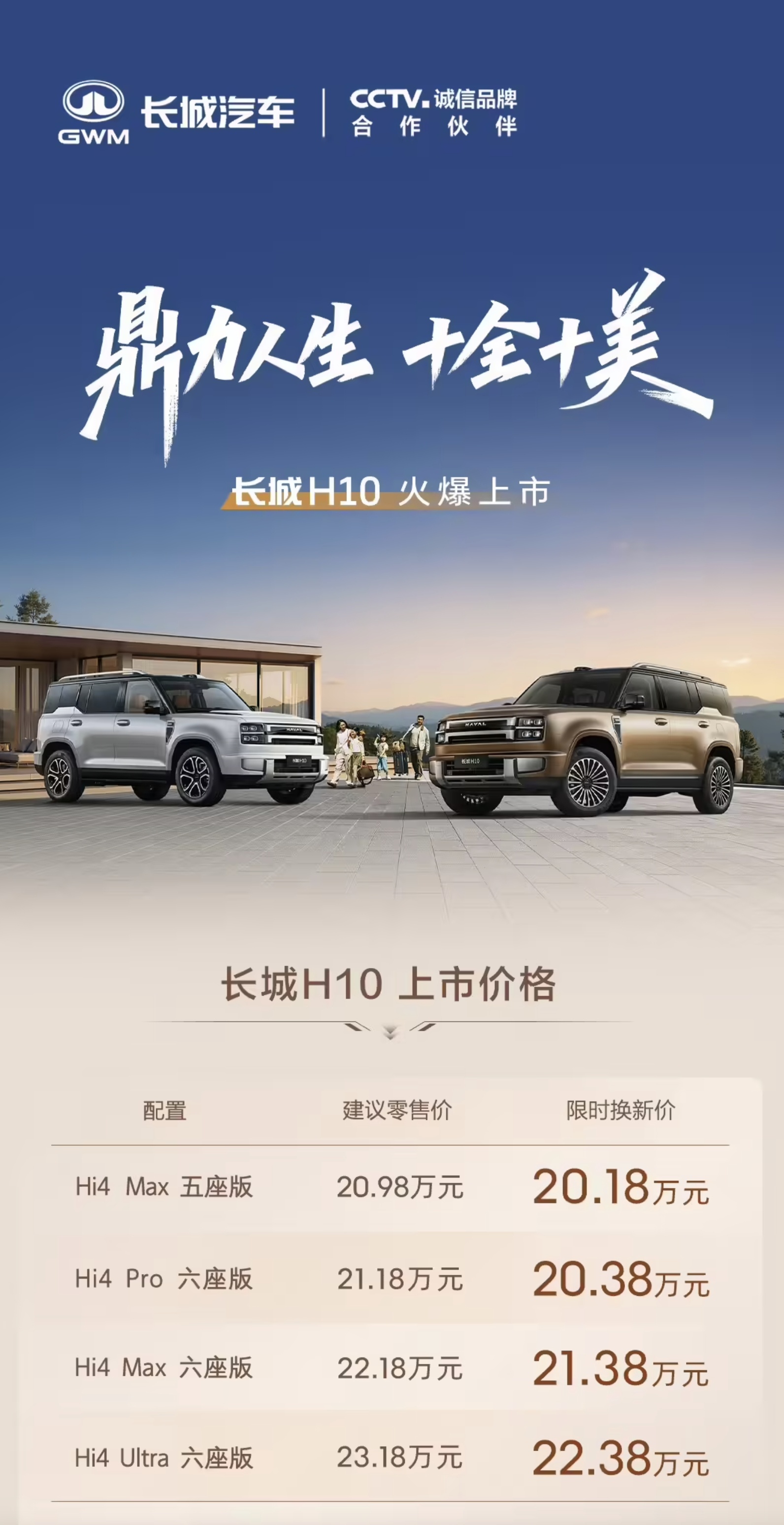 长城 H10正式发布，给大伙简单汇总一下～五座版长5138mm，六座版车长增加至