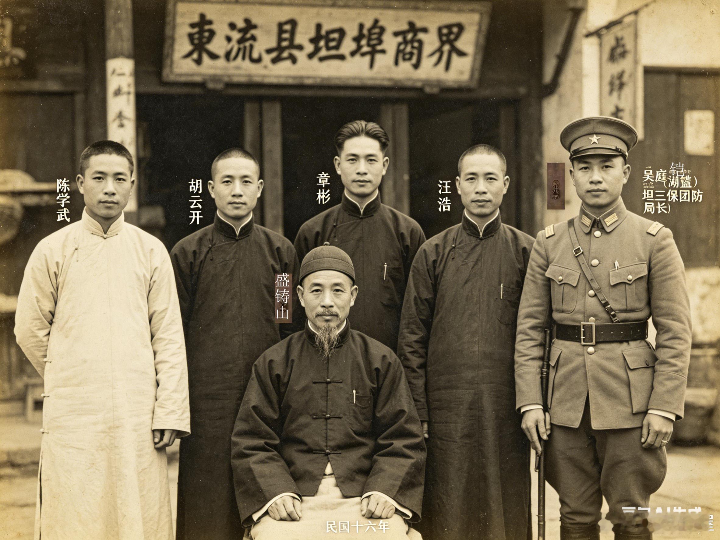 东流县历史人文影像志之坦埠商界本文依据今日首发：东流县坦埠商界及军人合影；民国十