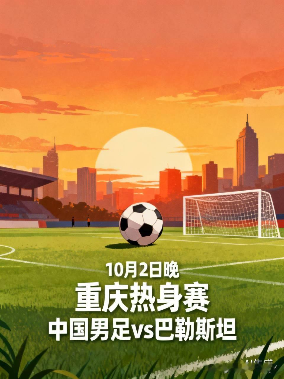 10月2号晚上正赶上过节，中国男足在重庆踢了场国际热身赛，对手是巴勒斯坦。
赛前