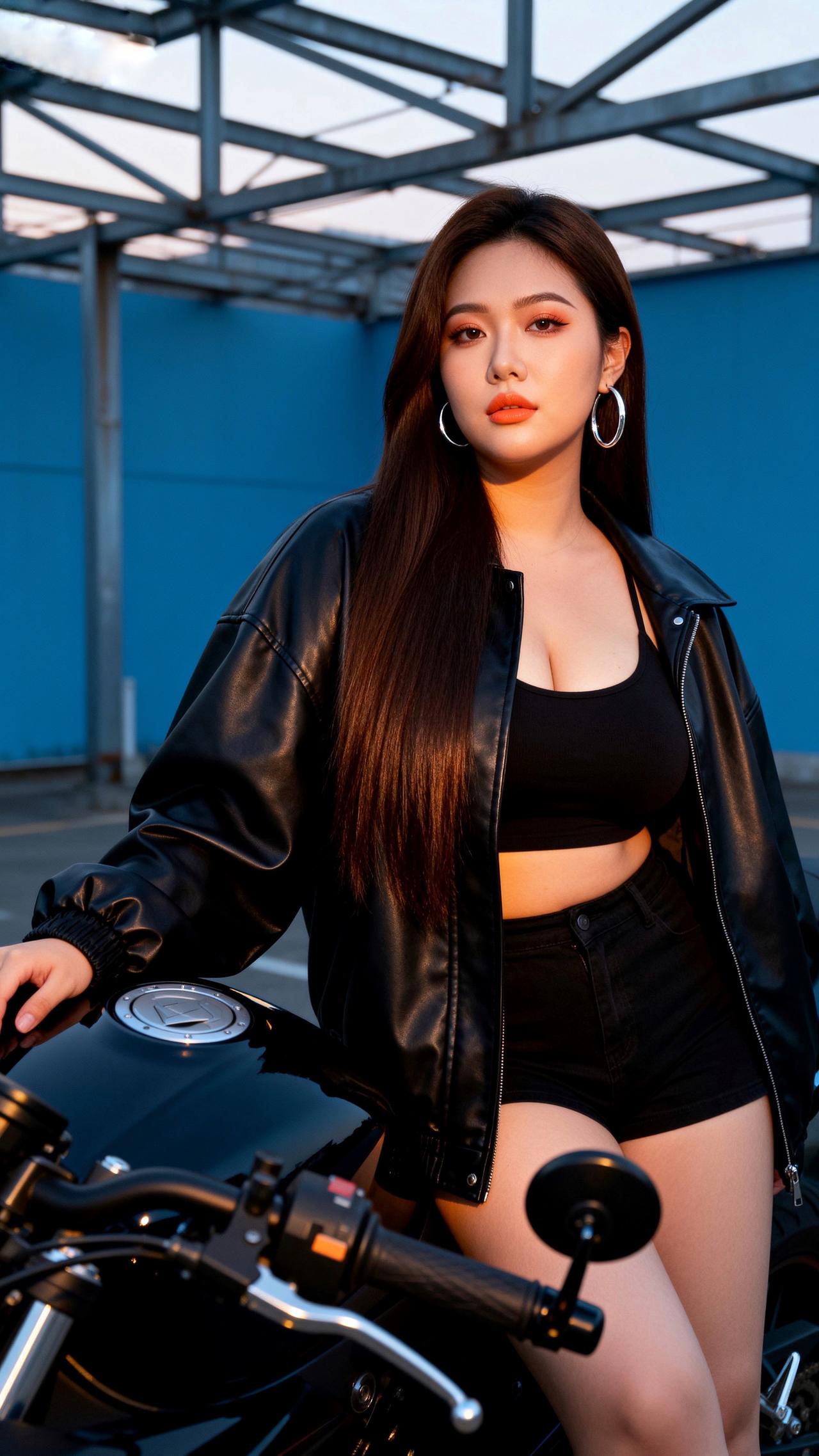 机车女郎魅力女人 美出高级感 完美身材