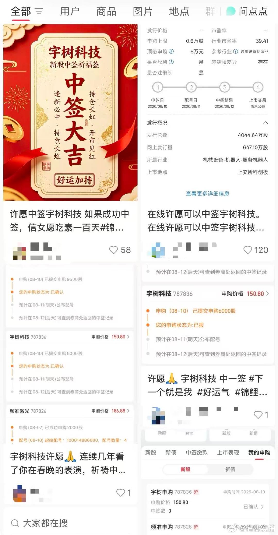 【宇树股吧成中签许愿池】宇树打新众生相 8月10日，宇树科技股份有限公司正式启动