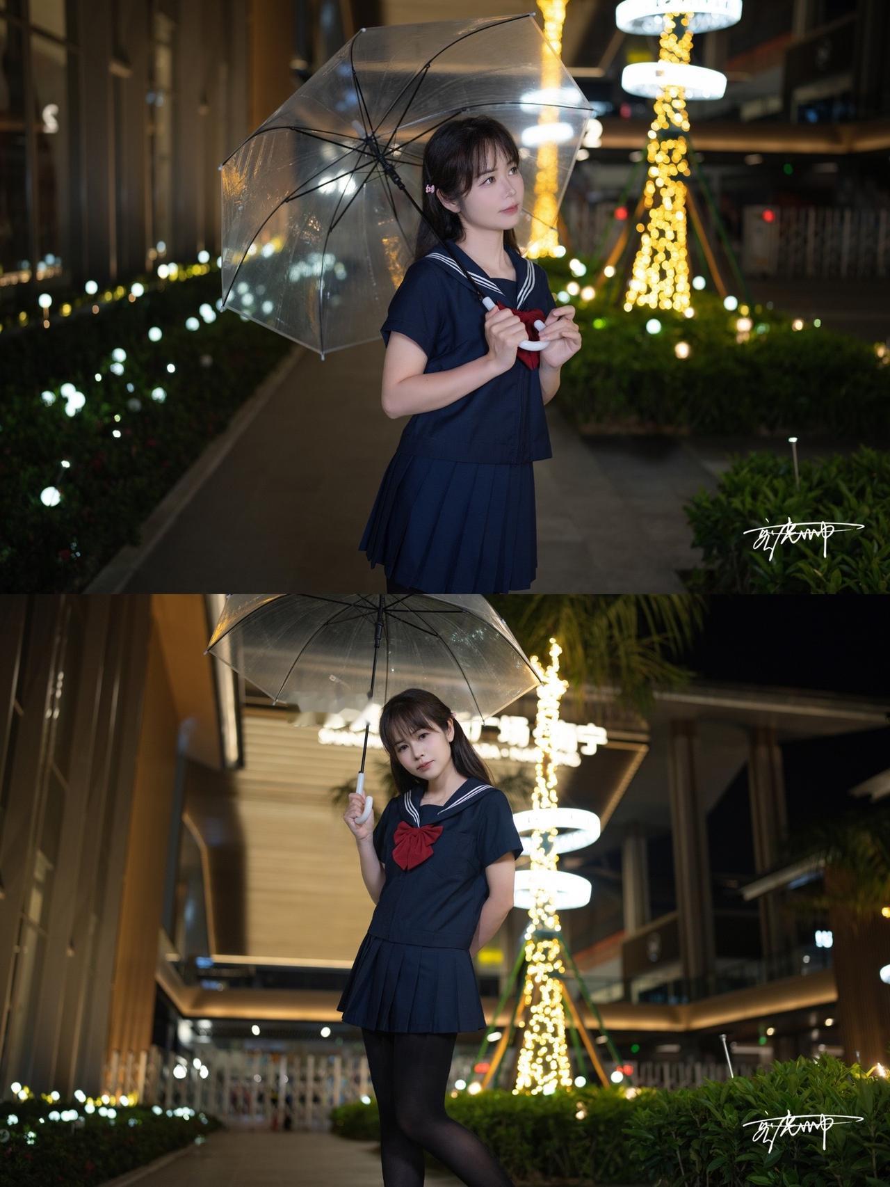 南宁杉杉奥特莱斯水手服夜景。杉杉奥特莱斯广场很适合拍照，晚上灯光透亮，游客少，主