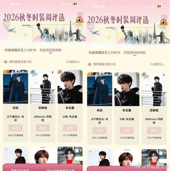 tg时装周站姐神图投票 每天投票清零 朱志鑫家一周时间只能投出100w左右的票 