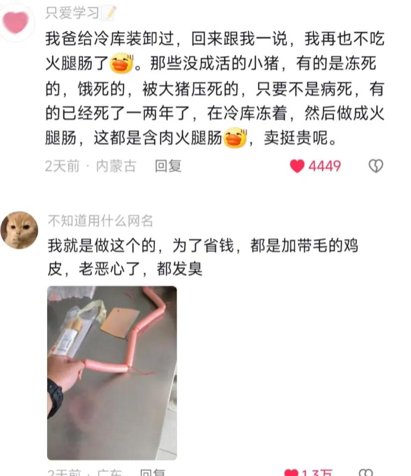 我崩溃了，平时最爱炫的淀粉肠也塌房了!网友揭秘淀粉肠内幕
市面上根本就没有一款淀