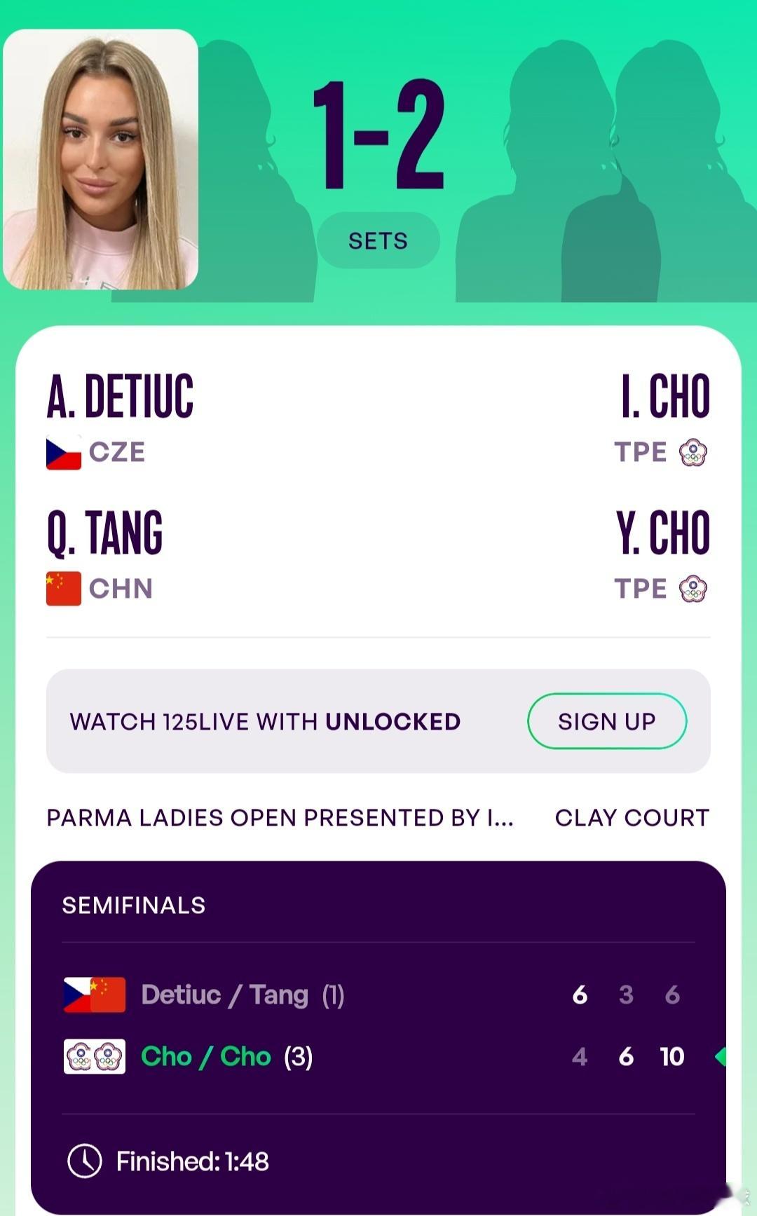WTA125帕尔马站🇮🇹女双半决赛头号种子汤千慧🇨🇳/德西乌克🇨🇿6