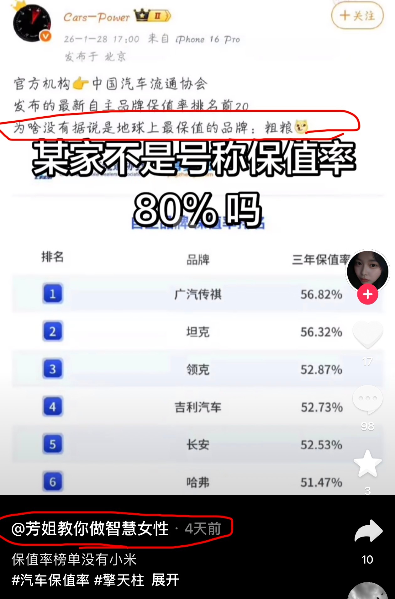 惨！小米掉出三年保值率榜单！ 你们觉得我跟芳姐学到智慧了吗！？ 