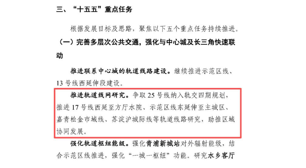 25号线又刷屏了。青浦、闵行两区“十五五”交通规划都点名要争取纳入轨交四期。
