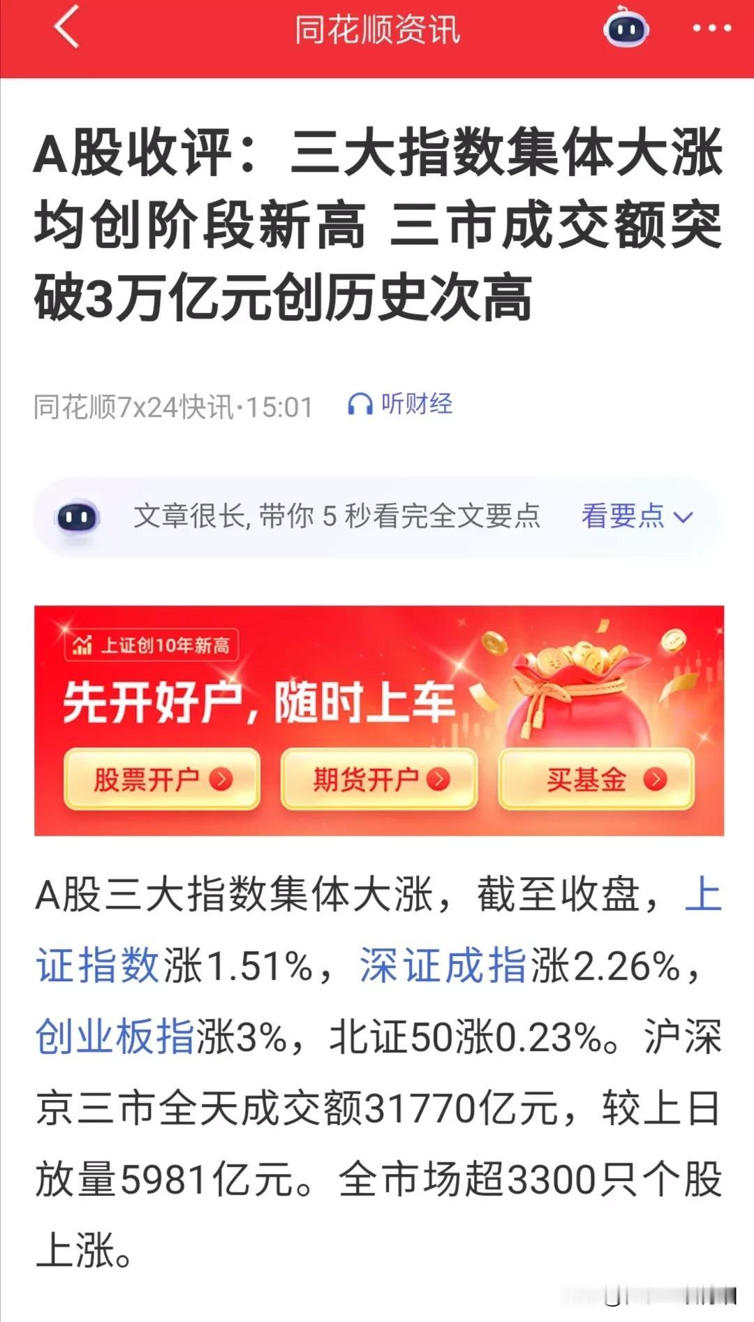 成交3万亿的市场很奔放
稀土永磁狂奔
白酒板块开香槟
券商板块中庸
银行板块休息
