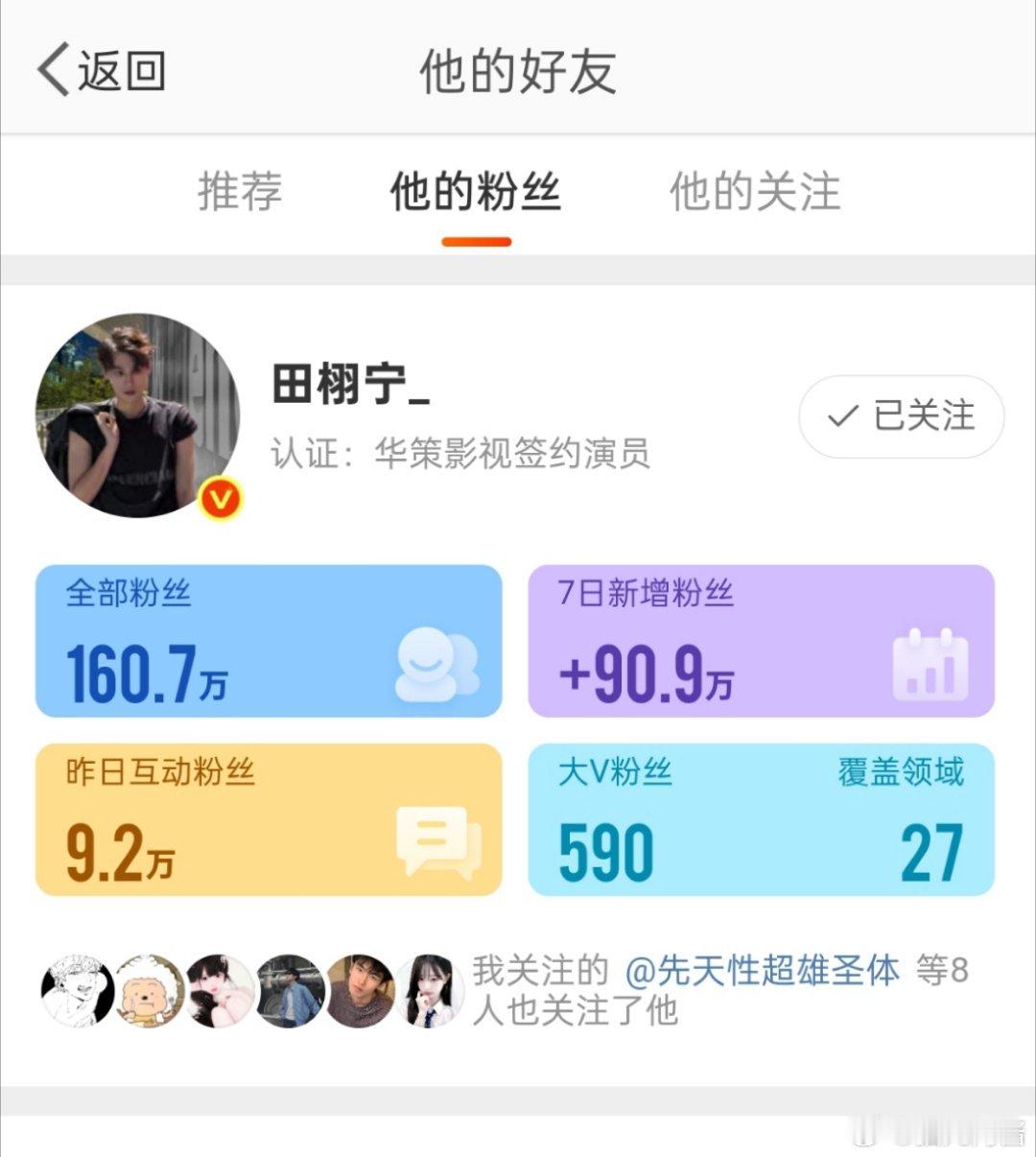田栩宁 梓渝微博7日涨粉 什么水平？ ​​​