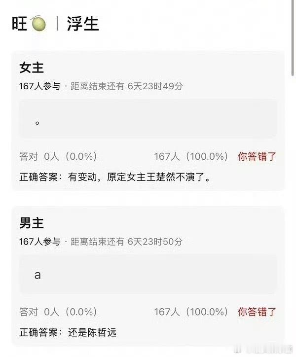 《浮生》即将开机，男主陈哲远，原定女主王楚然拒绝出演了 