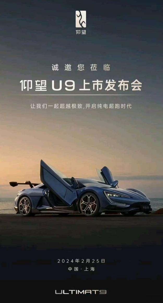 比亚迪仰望U9车型定2月25日上市，又一款百万级豪车，零百加速达2秒级，属于中国