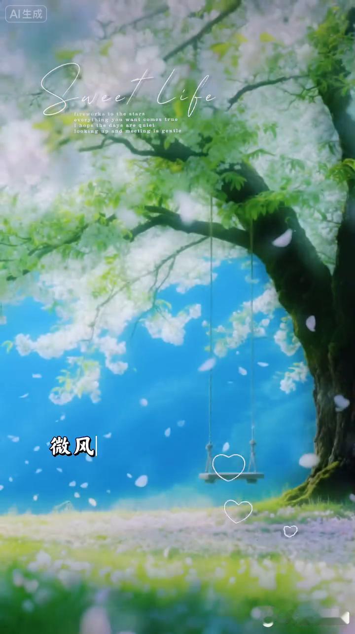 周末漫步邂逅一棵开满花的树，浪漫悄然而至。我分享春日的惬意，树下的秋千仿佛在邀请