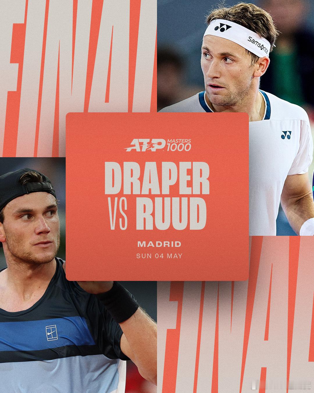 ATP1000 马德里大师赛男单决赛对阵：鲁德[14] vs 德雷珀[5]在评论