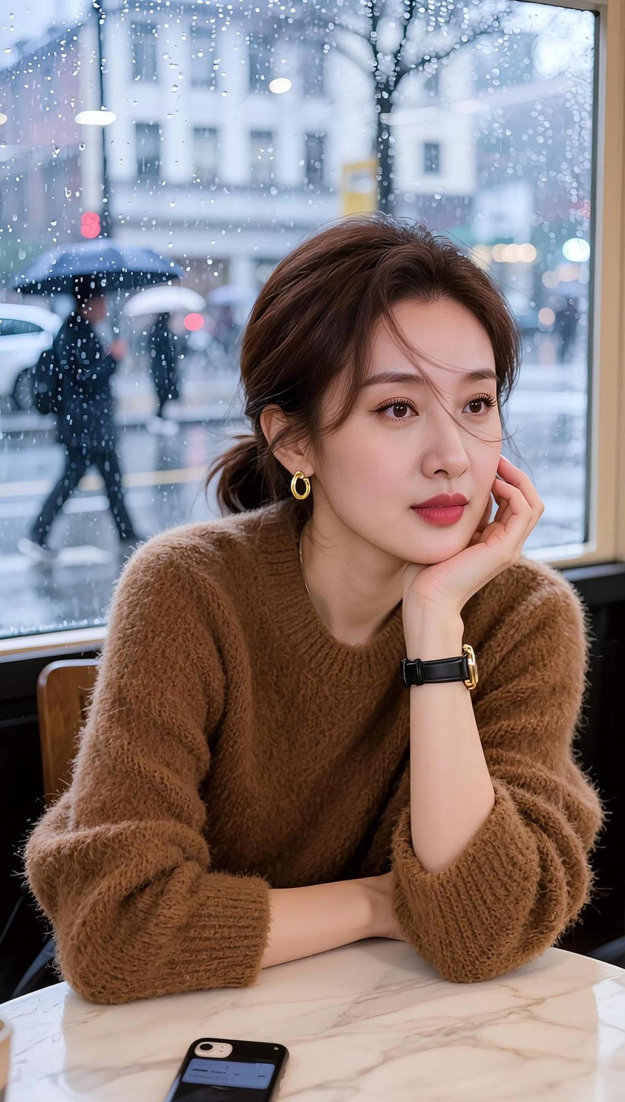 AI雨窗氛围感写真 抖音ai创作 身材你品你细细的品 甜系女孩  热门🔥