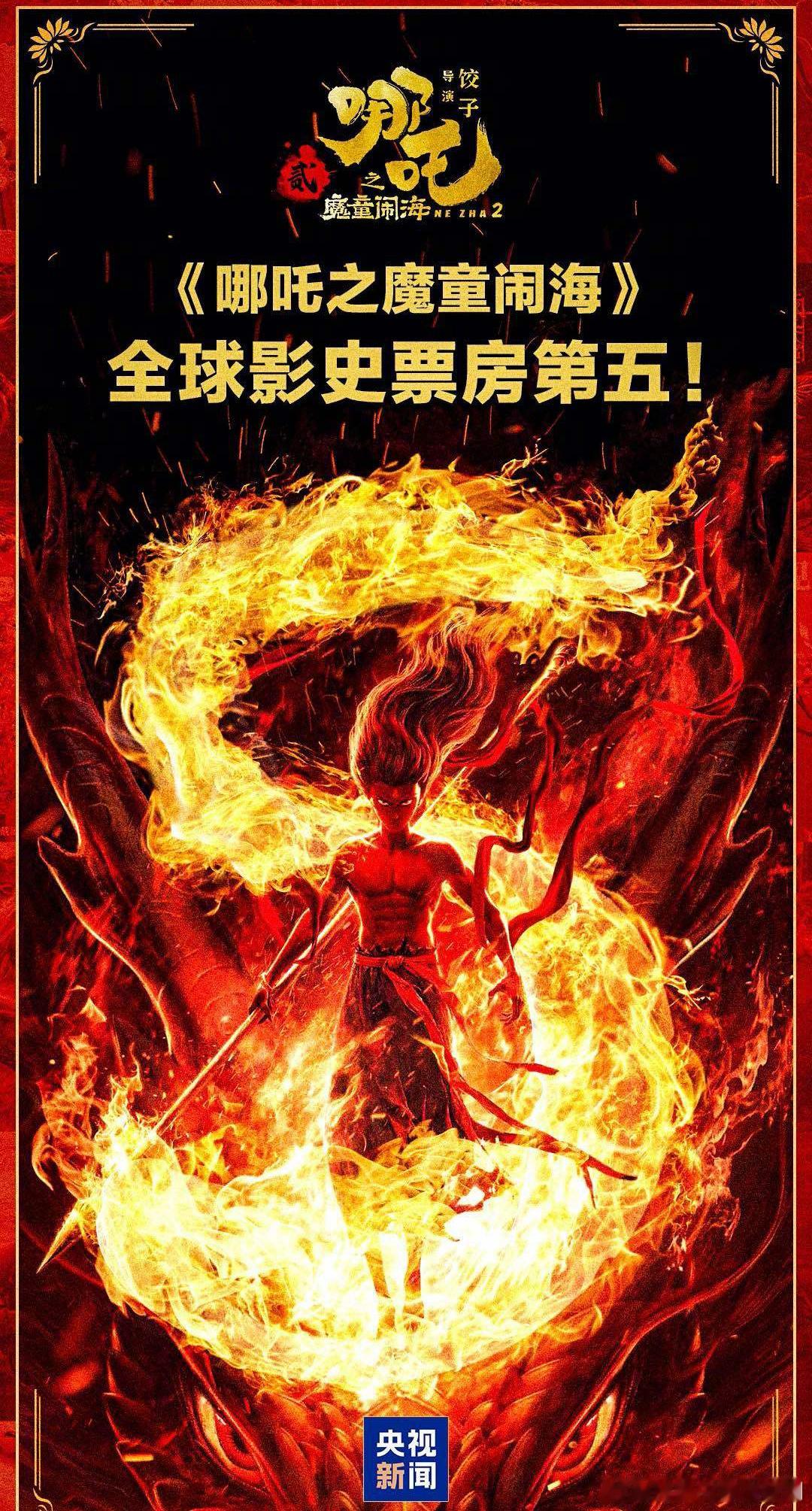 转发祝贺！哪吒2全球第5，太棒了！[全力以赴]影片《哪吒之魔童闹海》累计票房（含