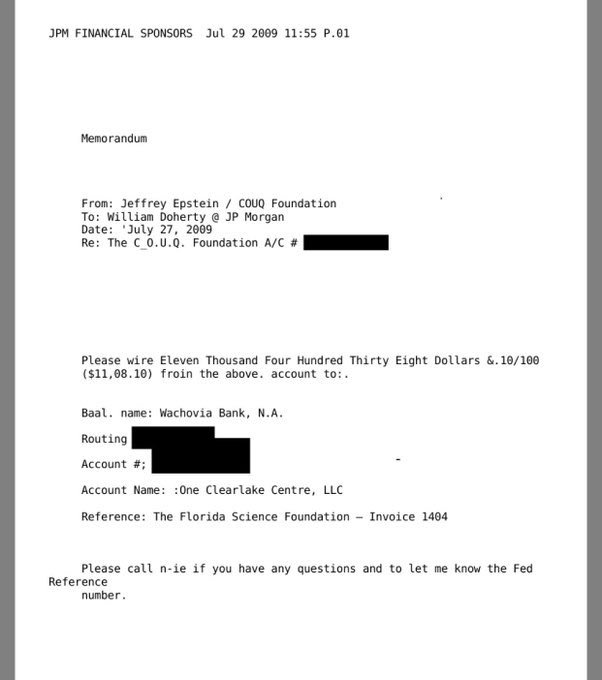 最新消息：杰弗里·爱泼斯坦有一个名为“巴尔”的银行账户，并向摩根大通银行的某人索