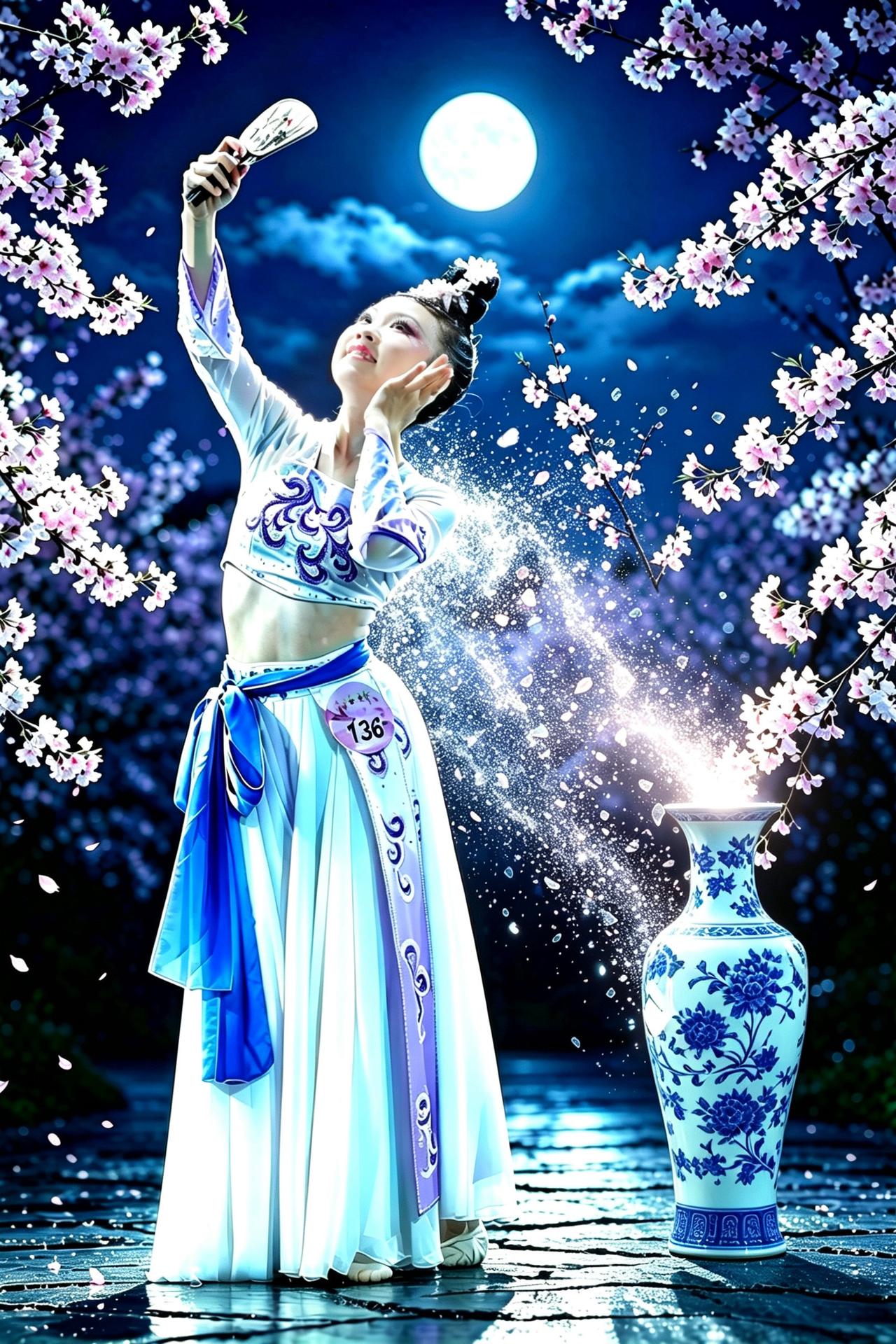 月下梅林瓷化仙，迫不及待照花容