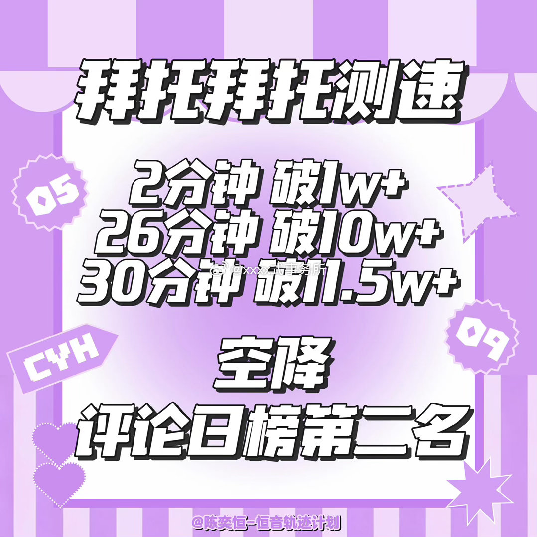 陈奕恒q音测速 空降评论人气榜日榜第二名2分钟破1w+26分钟破10w+30分钟