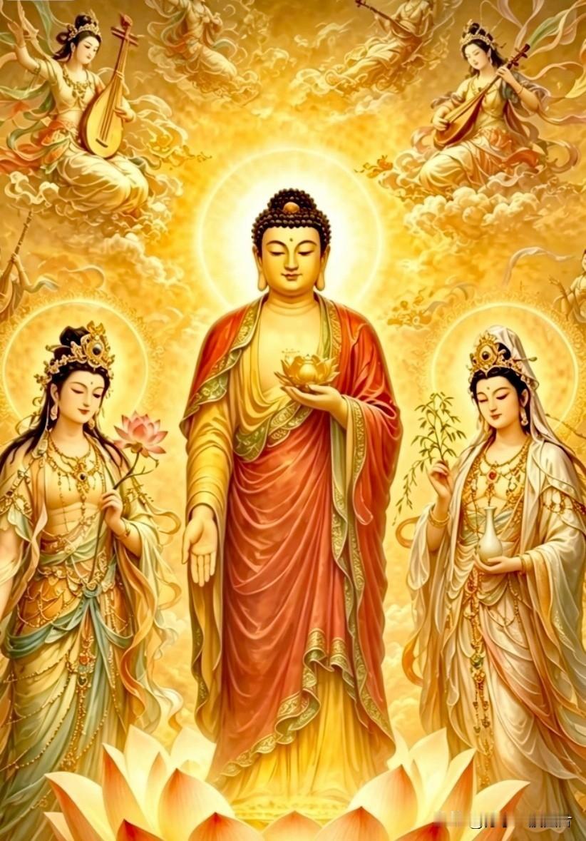 弥陀持莲迎善缘，
观音洒露佑平安。