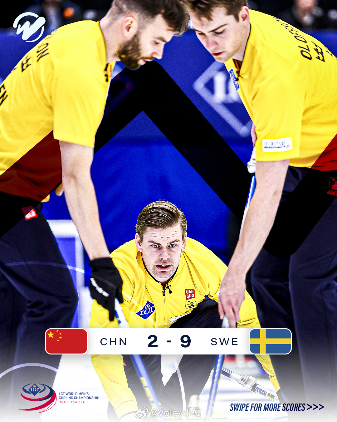 2026男子冰壶世锦赛循环赛，中国队2-9不敌瑞典队，目前1胜1负冰壶冰壶世锦赛